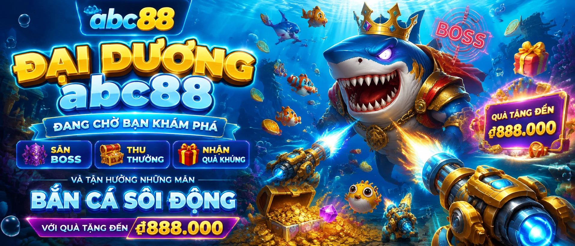 Giao diện Bắn Cá ABC88 với chủ đề đại dương và nhiều bàn chơi
